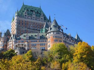 In Old Quebec City, Hotel Frontenac overlooks the harbor on our visit on our Canada New England cruise.